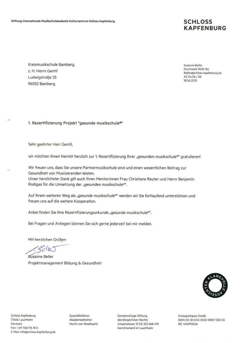 1. Rezertifizierung gesunde Musikschule