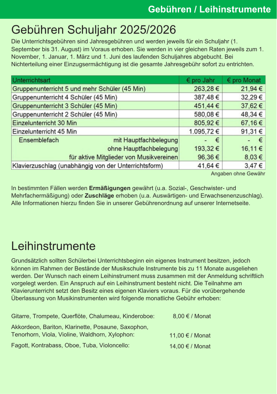 Gebühren Schuljahr 2025-2026 für Homepage